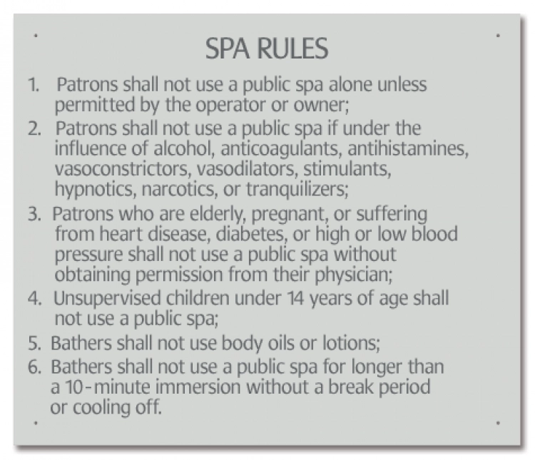 New Hampshire Spa Rules Sign