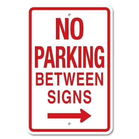 No Parking Between Signs - Right Arrow