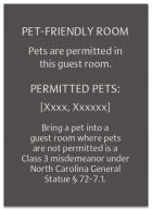North Carolina Pet-Friendly Room Sign - (Pack of 10)