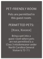 North Carolina Pet-Friendly Room Sign - (Pack of 10)