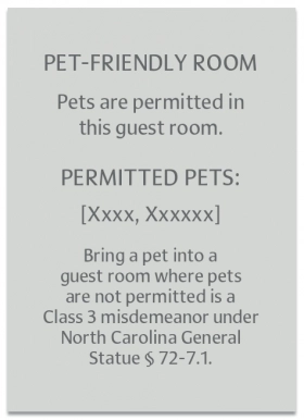 North Carolina Pet-Friendly Room Sign - (Pack of 10)