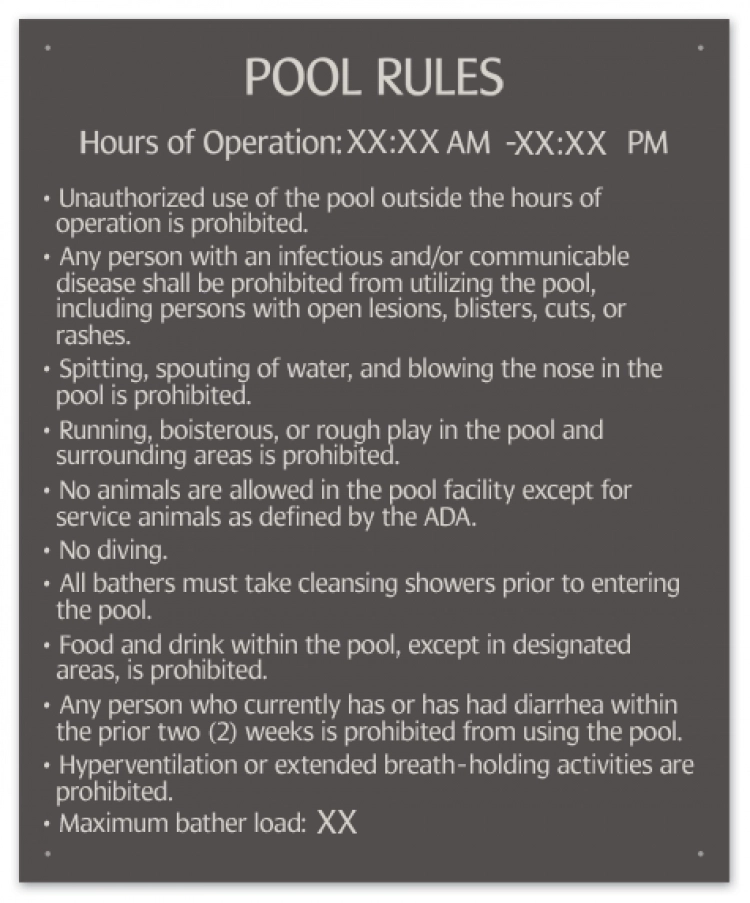 Rhode Island Pool Rules Sign
