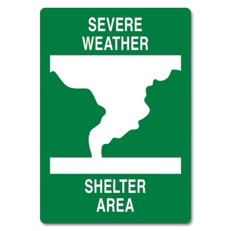 "Severe Weather, Shelter Area" Tornado Safety Sign